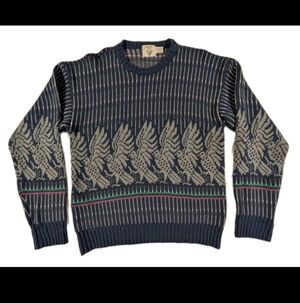 Vintage Wrangler Sweater Mens Large Navy Acrylic Knit Aztec Abstract Geometric